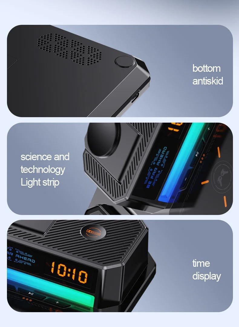 T50/ 6-in-1 Magnetic Wireless Charging Stand with Clock & Bluetooth Speaker - For Phone, Watch, and Earphones