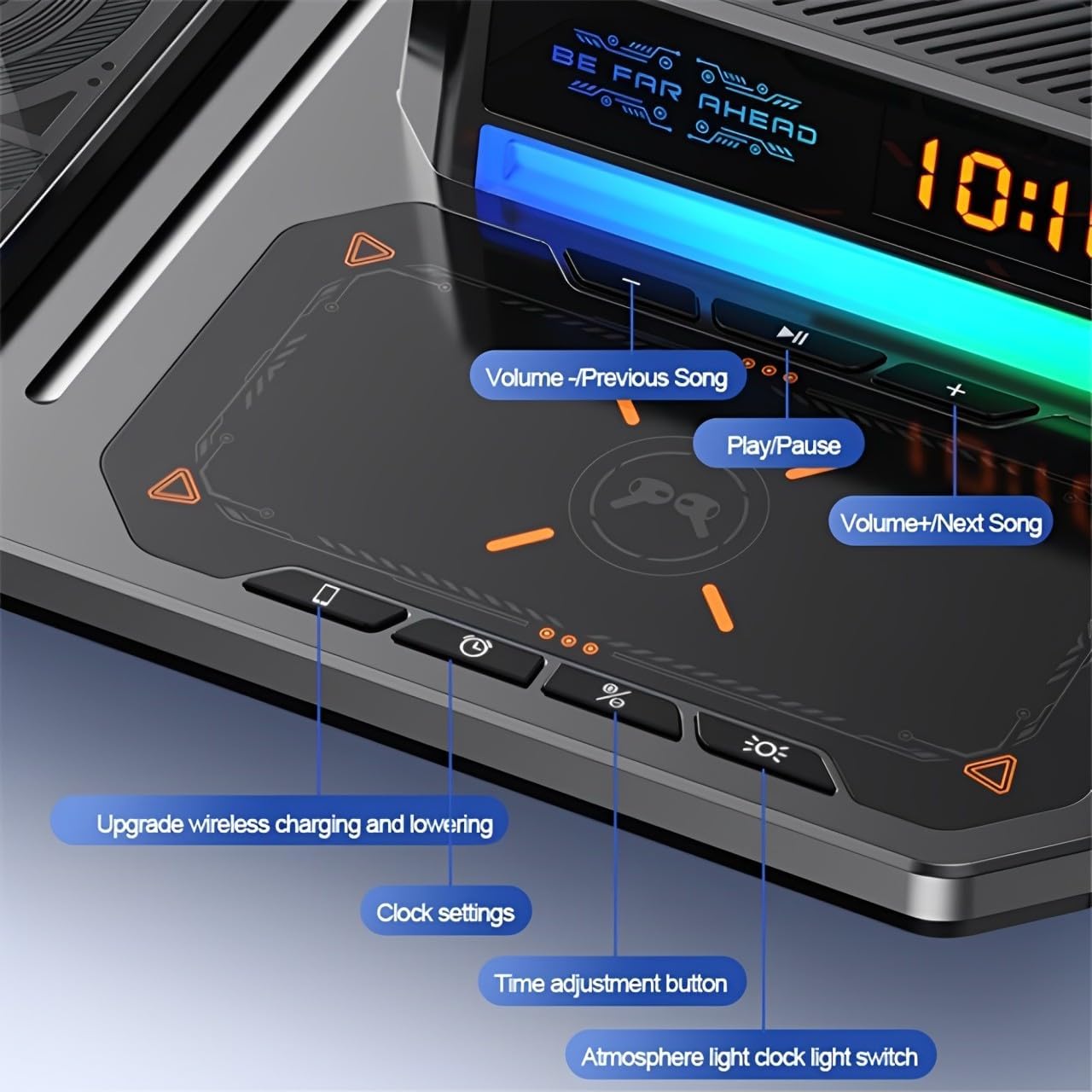 T50/ 6-in-1 Magnetic Wireless Charging Stand with Clock & Bluetooth Speaker - For Phone, Watch, and Earphones