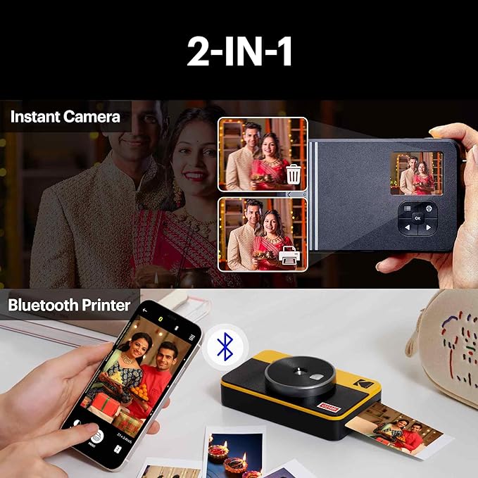 KODAK Mini Shot 2 Retro 4PASS 2-in-1 Instant Camera and Photo Printer (2.1x3.4 inches) + 68 Sheets Gift Bundle.