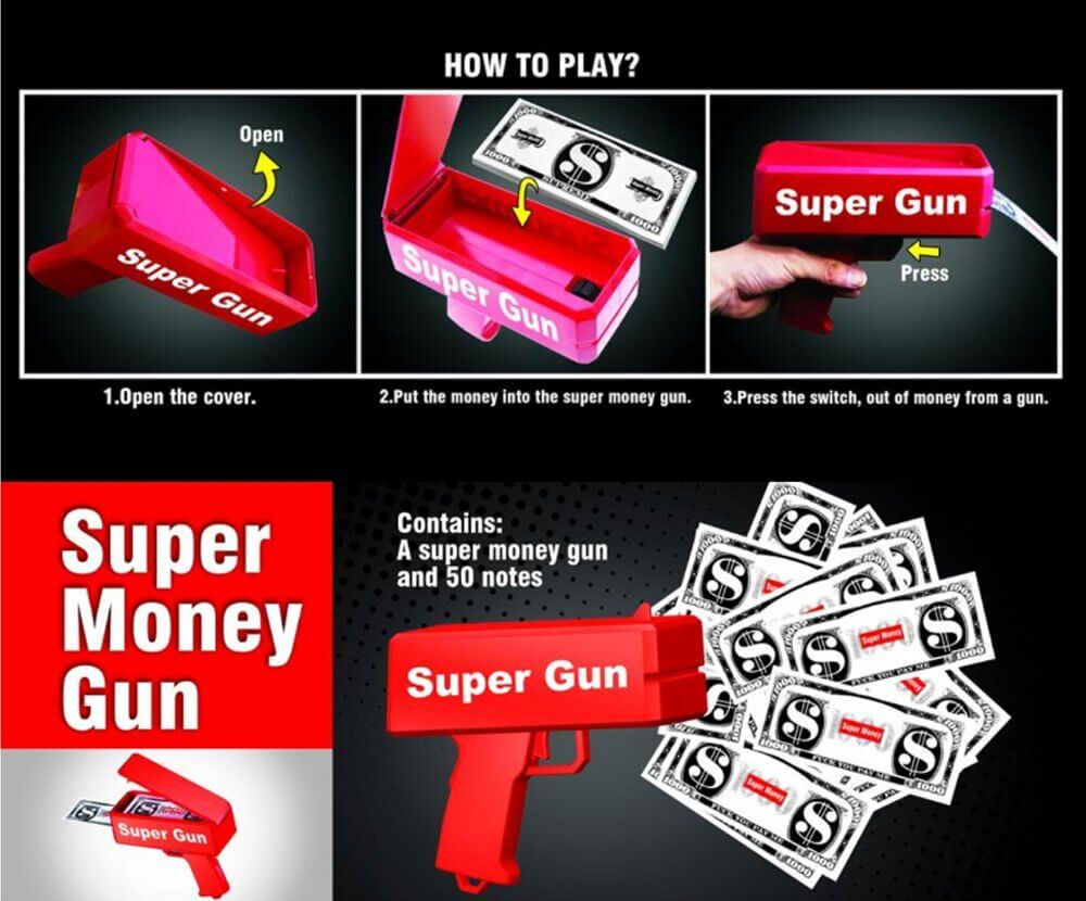 SUPERME GUN, Money Gun Make It Rain Money Gun Red Party Toys