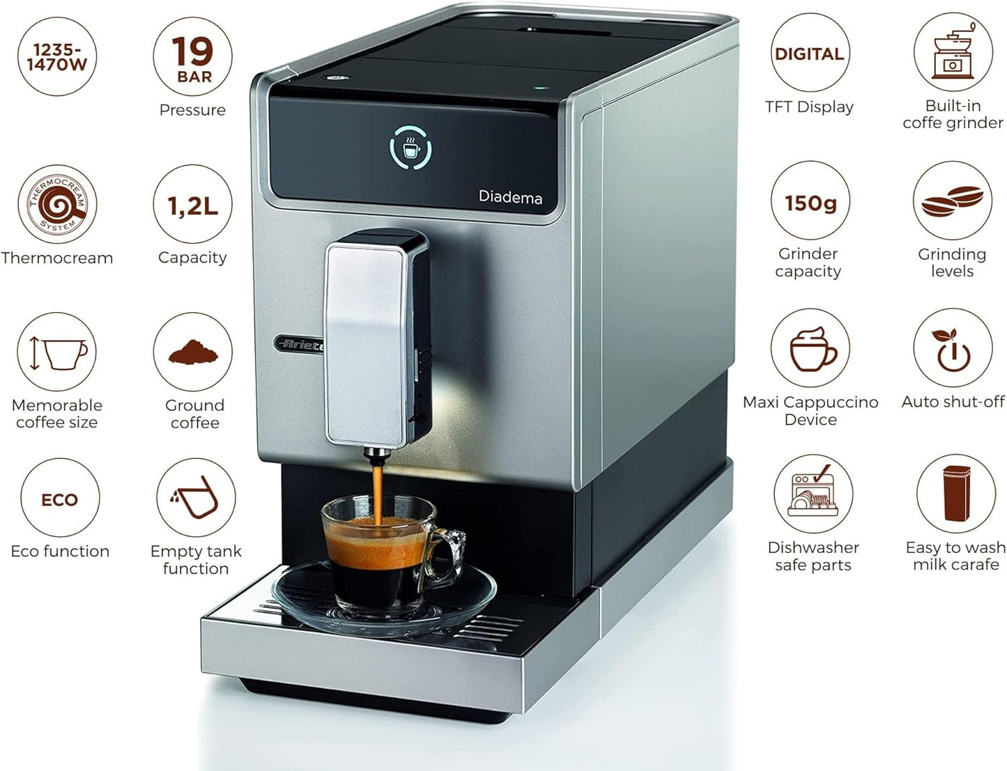 Ariete Fully Automatic Beans to Cup Coffee Machine - ART1451 by De'Longhi