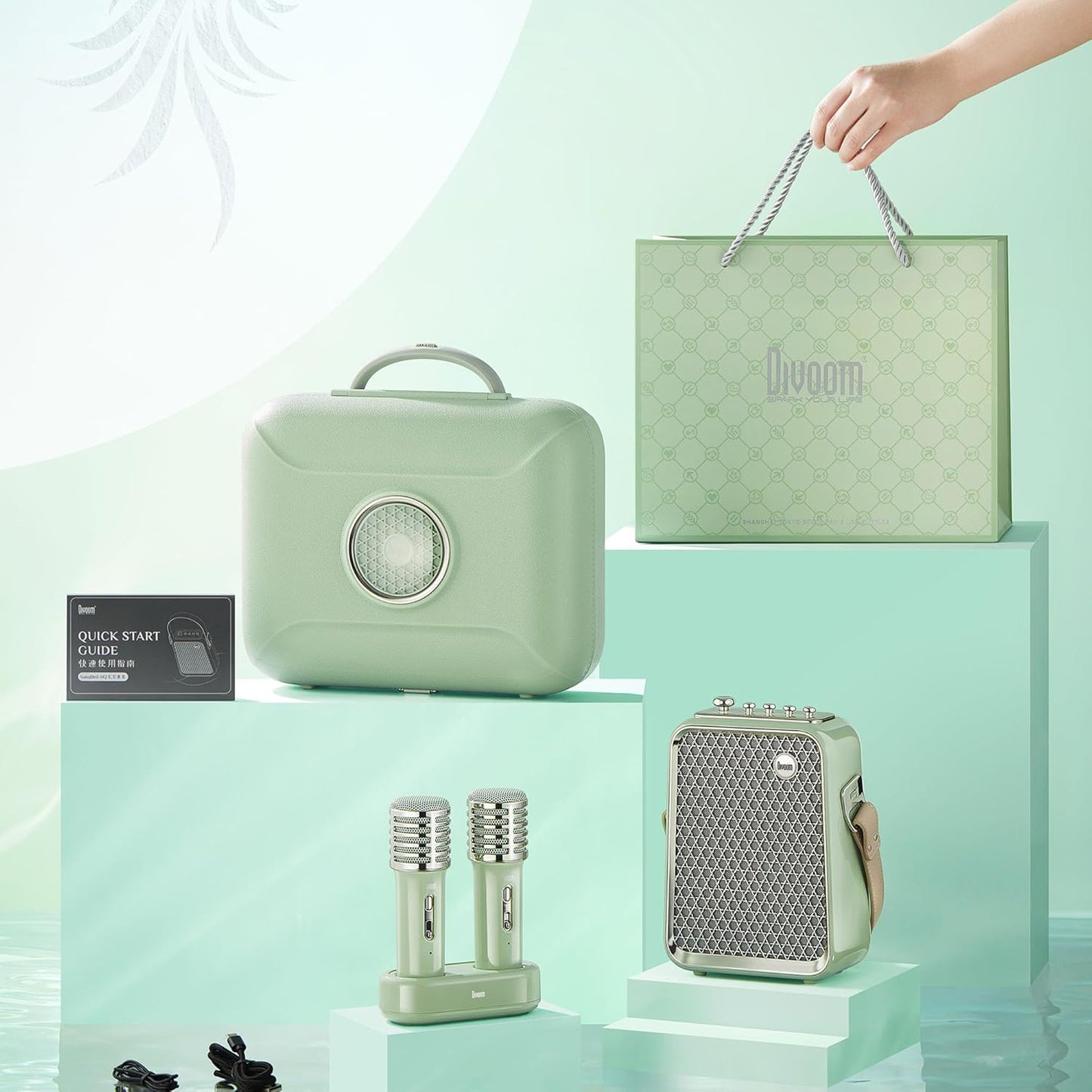 DIVOOM Songbird-HQ Portable Karaoke Speaker with Dual Wireless Microphones - Green