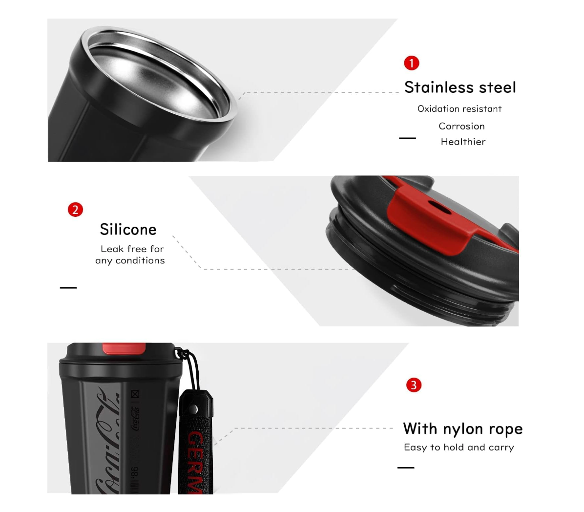 GERM x Coca Cola Insulated Tumbler Mug/Flask Hot & Cold - Black
