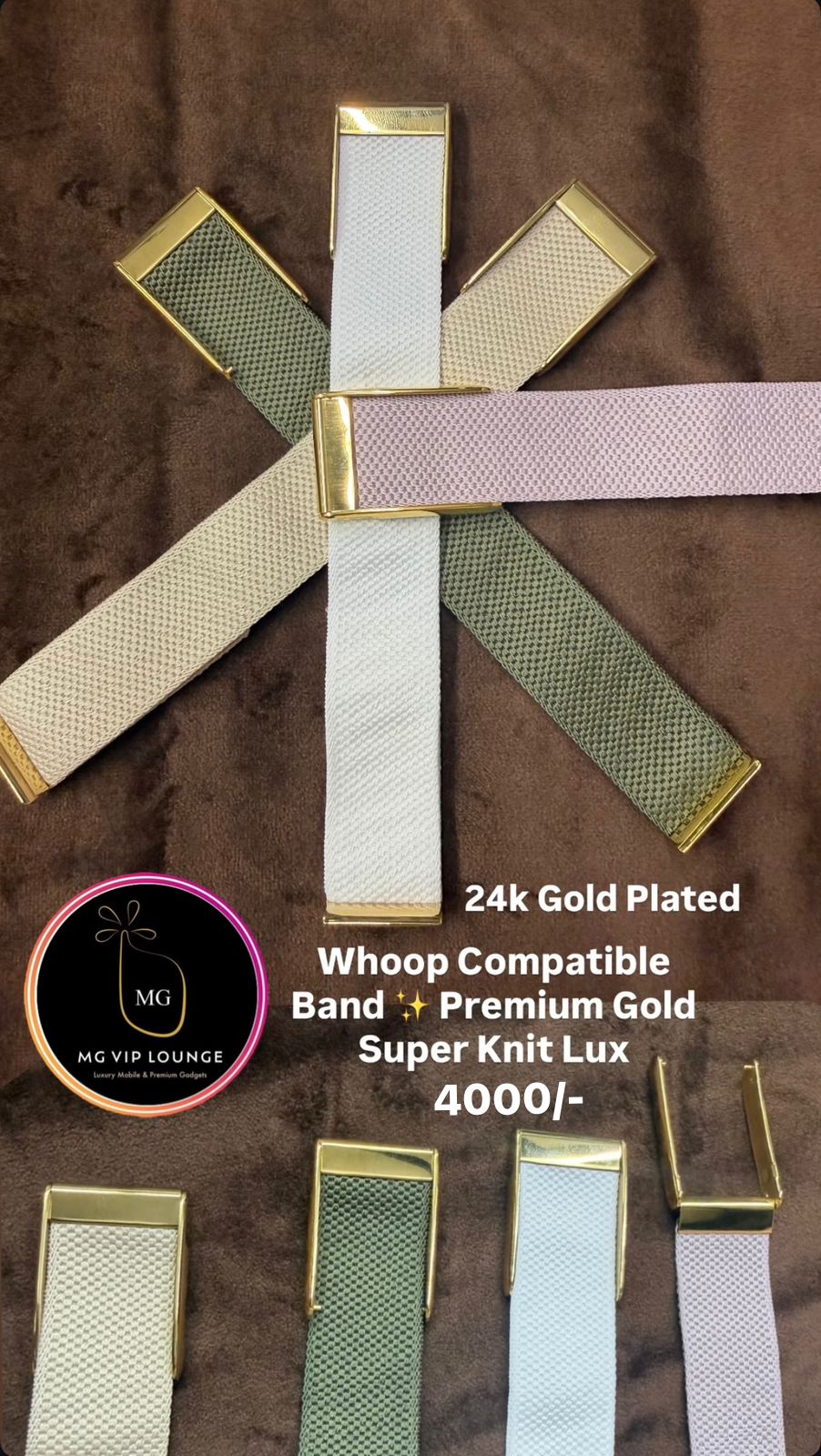 Whoop 5.0 Compatible Super-nit Lux band with Gold Buckle | For One/Peak/MG Life