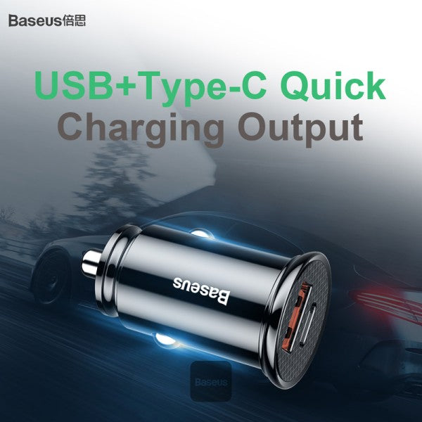 Baseus Square Metal Car Charger Dual Qc3.0 A+A 30W Usb Fast Car Charger