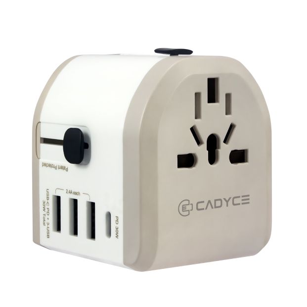 CADYCE Universal Travel Adapter 30W USB-C PD & 2 Fast Charging USB Ports