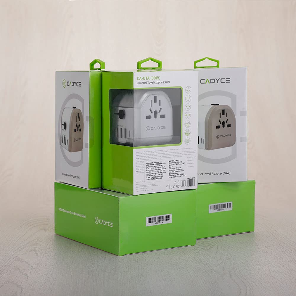 CADYCE Universal Travel Adapter 30W USB-C PD & 2 Fast Charging USB Ports