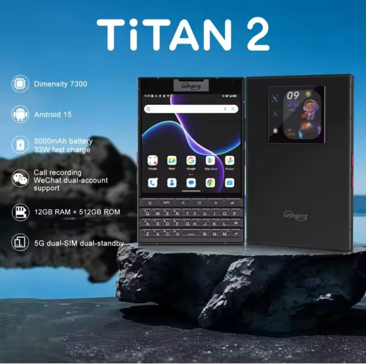 Unihertz Titan 2 - The Latest 5G QWERTY Physical Keyboard Smartphone with dual screen