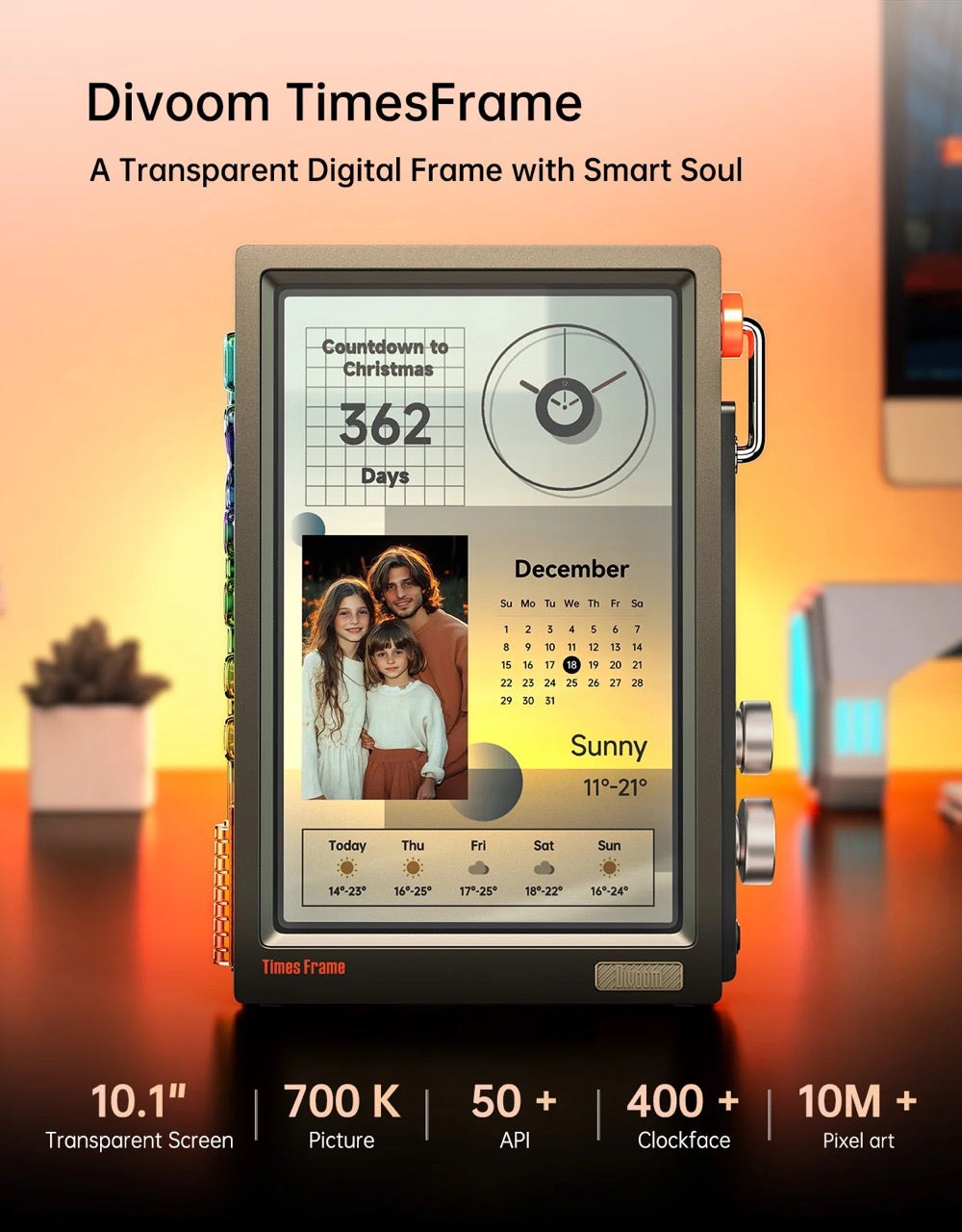 Divoom Times Frame -Transparent IPS Digital Picture Frame