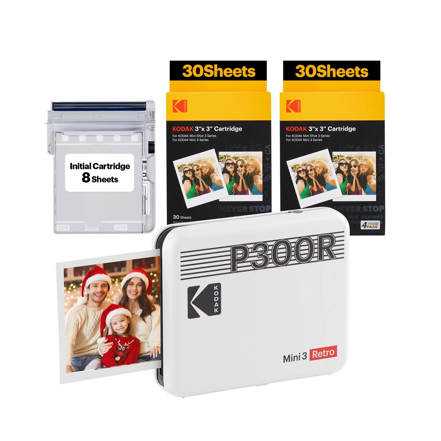 KODAK Mini 3 Retro 4PASS Portable Photo Printer (3x3 inches) + 68 Sheets Bundle