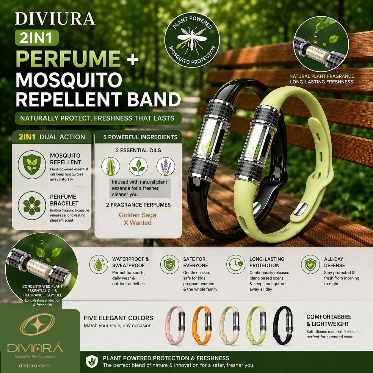 Perfume Bracelet | DIVIURA 2-in-1 Perfume + Mosquito Repellent Band