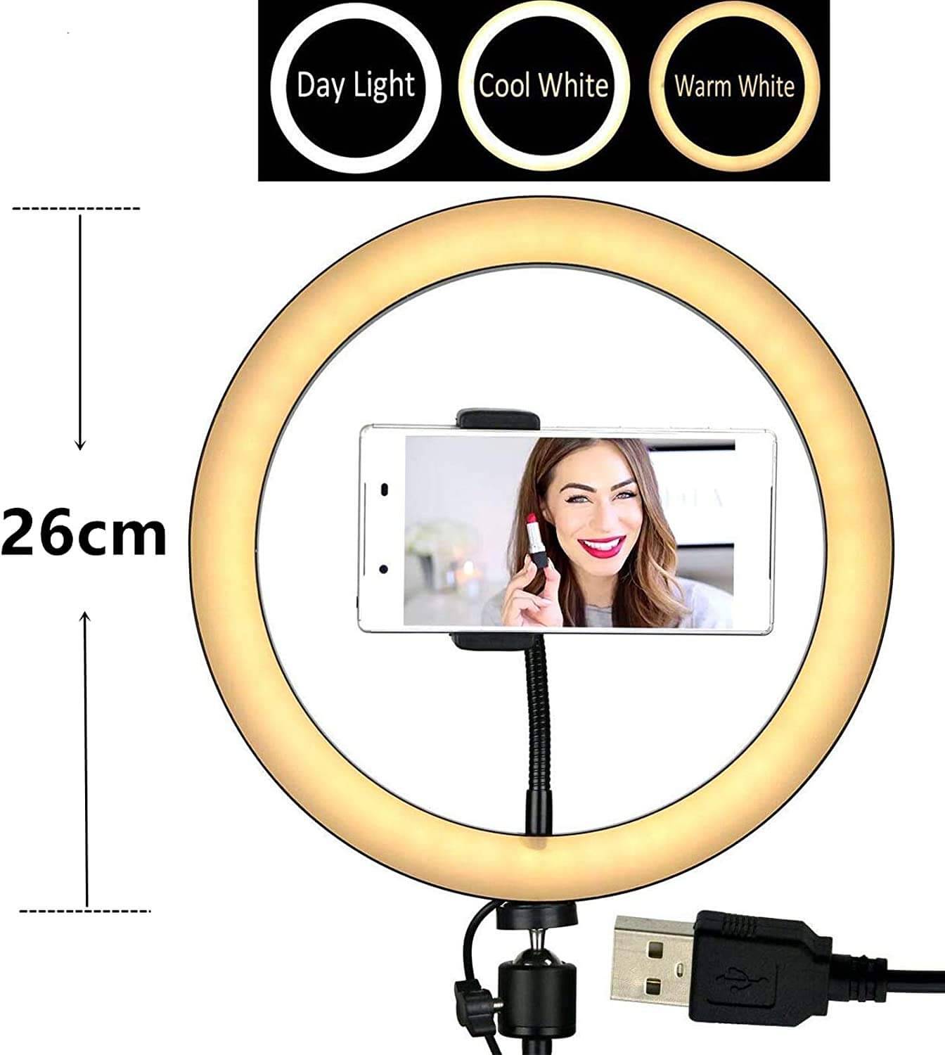 Ring Fill Light Without Stand For YouTube Video Recording Photoshoot with Phone and Camera Holder