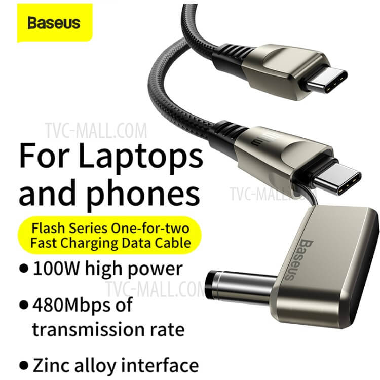 Baseus Flash Series One-for-two Fast Charging Data Cable with Round Head Type-C to C DC 100W 2m