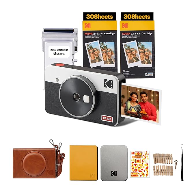 KODAK Mini Shot 2 Retro 4PASS 2-in-1 Instant Camera and Photo Printer (2.1x3.4 inches) + 68 Sheets Gift Bundle.