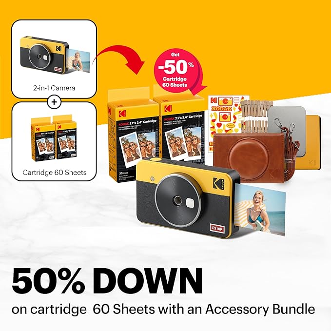 KODAK Mini Shot 2 Retro 4PASS 2-in-1 Instant Camera and Photo Printer (2.1x3.4 inches) + 68 Sheets Gift Bundle.
