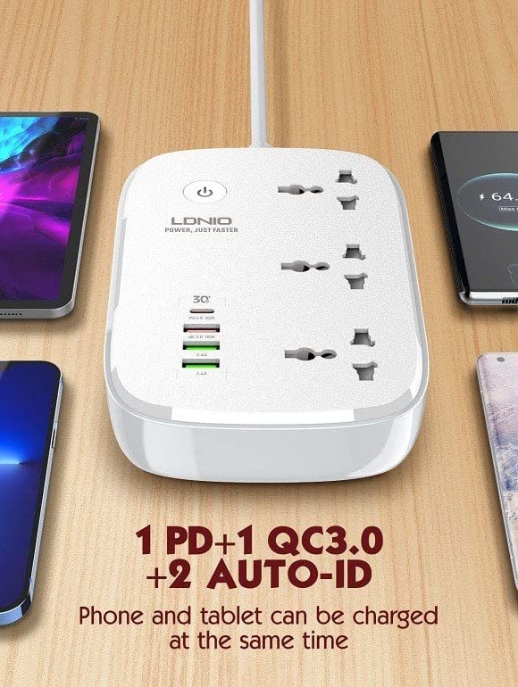 LDNIO SCW3451 WiFi Smart Universal 3 AC Outlet Fast Charging Surge Protector Extension Power Strip 30W