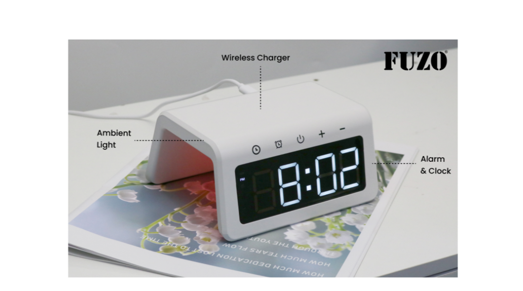 Fuzo ARCH  5 in 1 Wireless Charger, Ambient Light, Large Display Clock, Alarm, Charging Hub