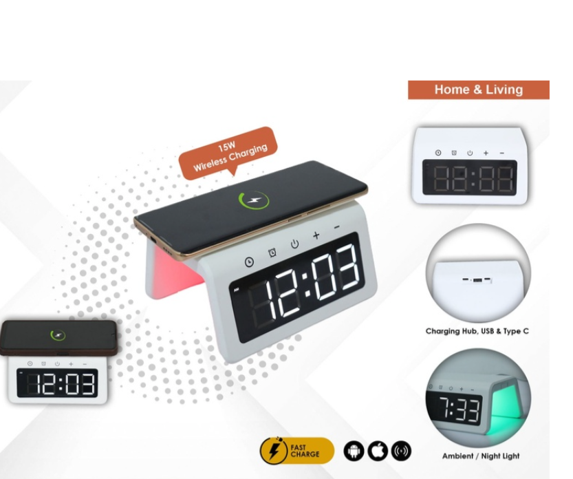 Fuzo ARCH  5 in 1 Wireless Charger, Ambient Light, Large Display Clock, Alarm, Charging Hub