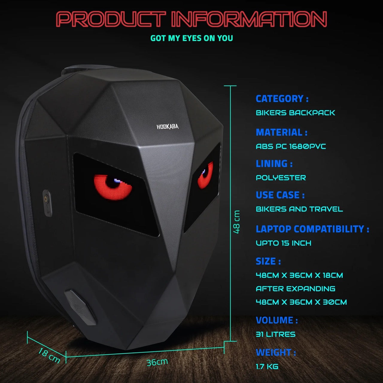 HOOKABA Eye Rover Beat LED Backpack