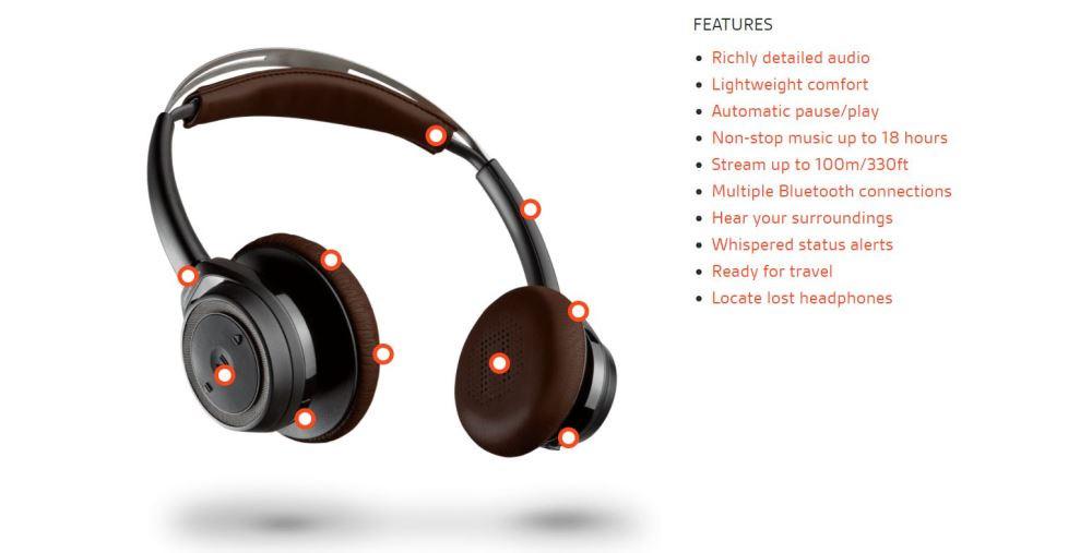 Plantronics  Backbeat Sense Stereo Bluetooth Wireless Headphones -White