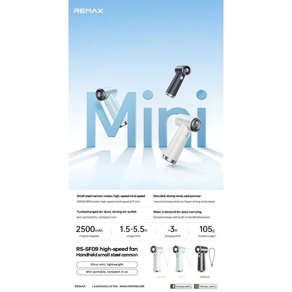 Remax SF09 Velocity Handheld Cannon High-Speed Fan