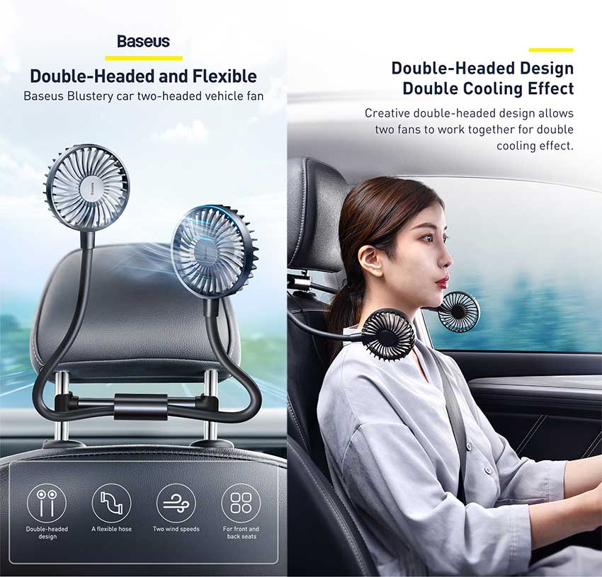 Baseus Blustery Car Two-headed Fan 360 Degree vehical fan