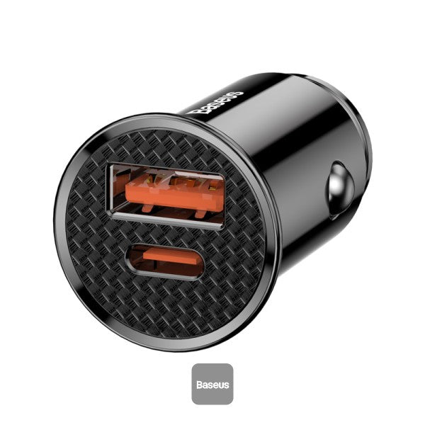 Baseus Square Metal Car Charger Dual Qc3.0 A+A 30W Usb Fast Car Charger