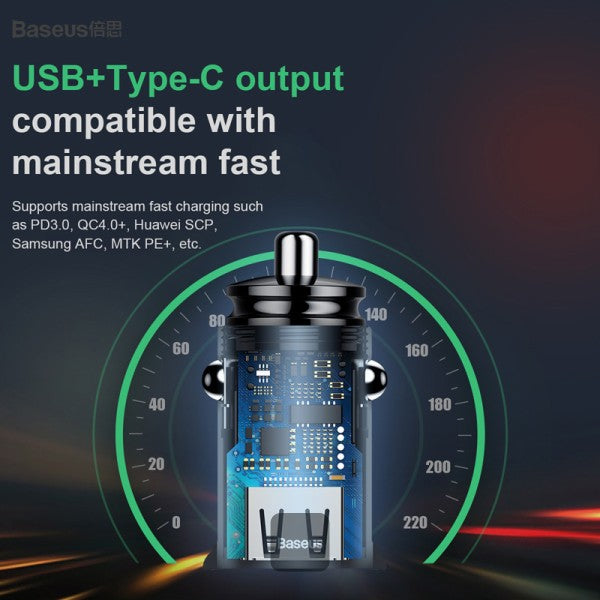 Baseus Square Metal Car Charger Dual Qc3.0 A+A 30W Usb Fast Car Charger