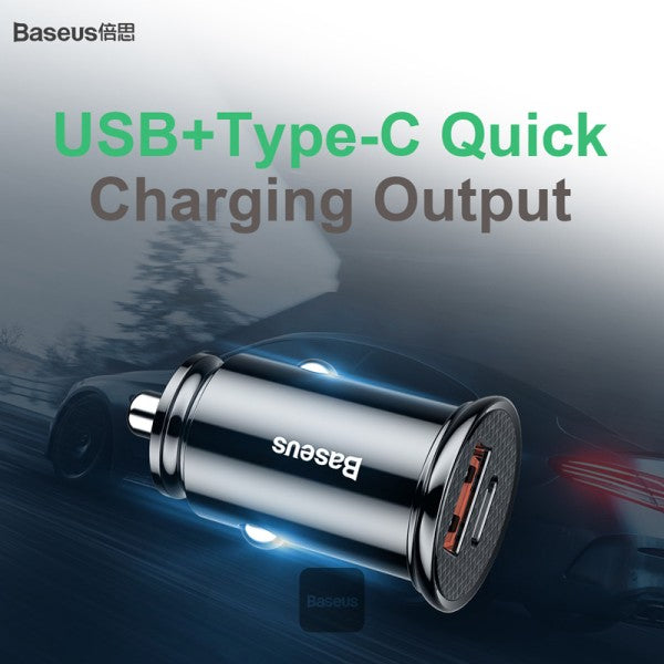 Baseus Square Metal Car Charger Dual Qc3.0 A+A 30W Usb Fast Car Charger