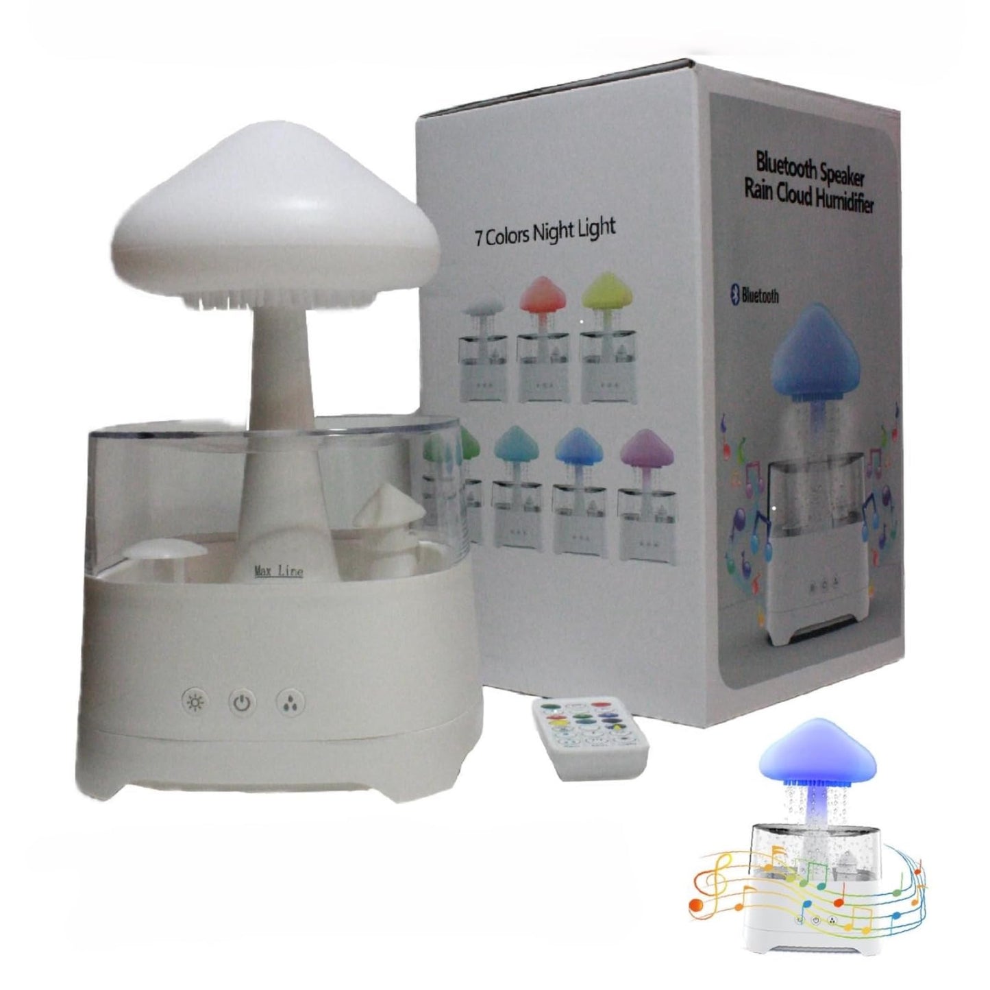 Rain Cloud Humidifier Mushroom Lamp Diffuser With Bluetooth Speaker