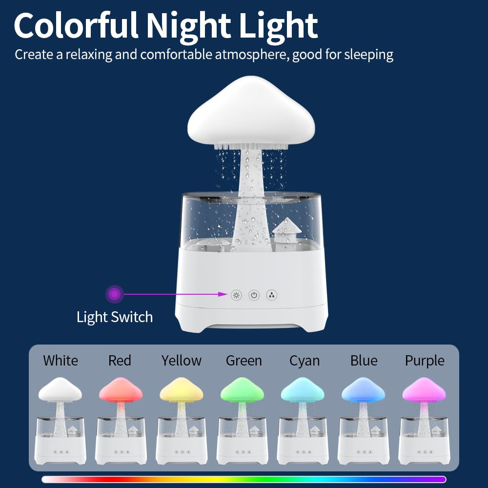 Rain Cloud Humidifier Mushroom Lamp Diffuser With Bluetooth Speaker