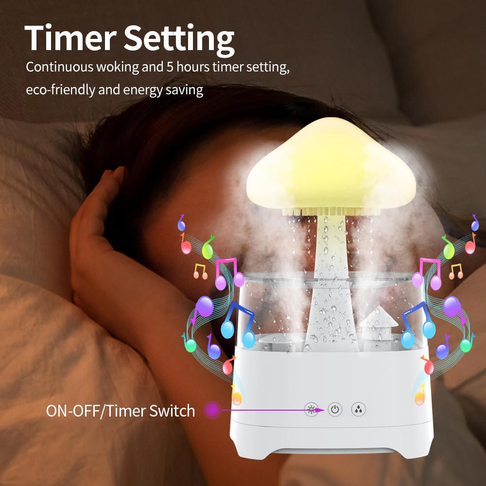 Rain Cloud Humidifier Mushroom Lamp Diffuser With Bluetooth Speaker