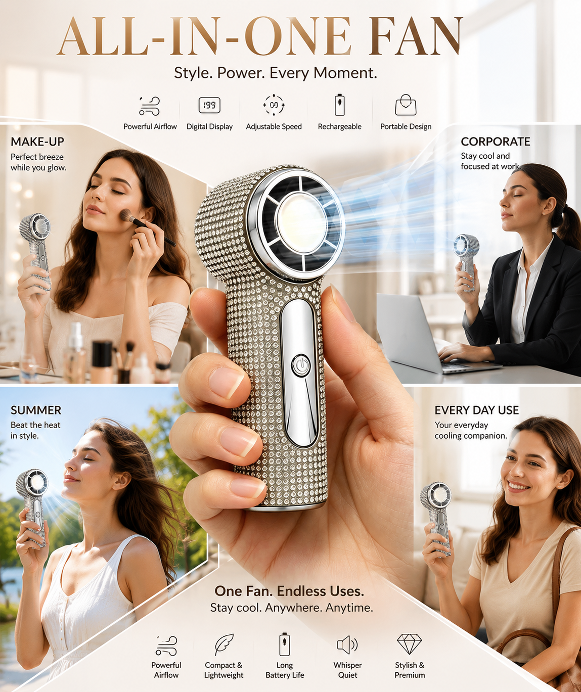 Handheld Cooling Fan | Diamond Studded Fan