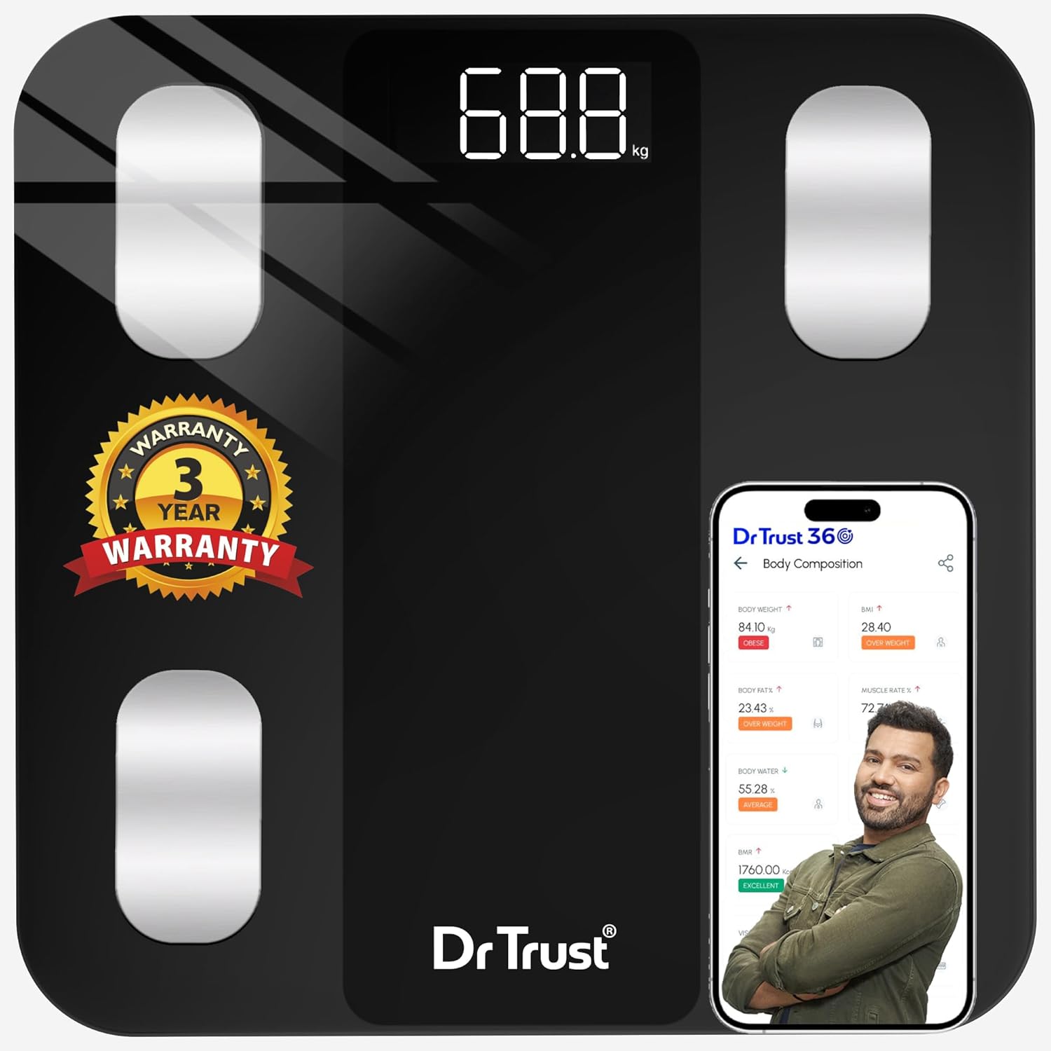 Dr Trust USA Legend BMI Weight Scale & Body Fat Analyzer with IOS/Android App Sync