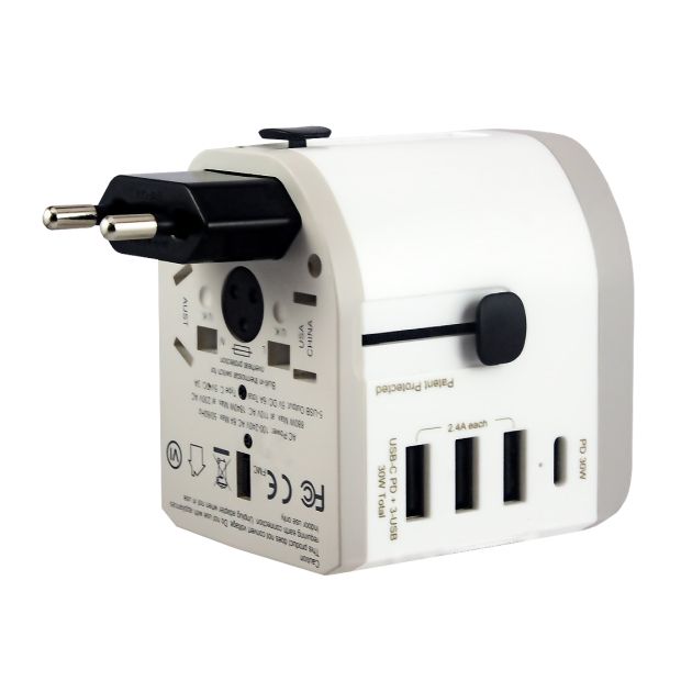 CADYCE Universal Travel Adapter 30W USB-C PD & 2 Fast Charging USB Ports