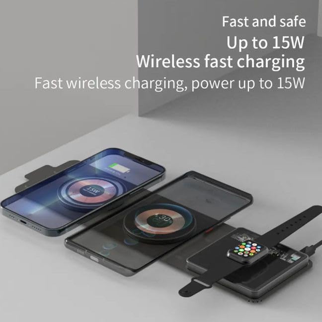 Voltvibe 3 in 1 Foldable Wireless Charger, Travel 15W Magnetic Fast Charging